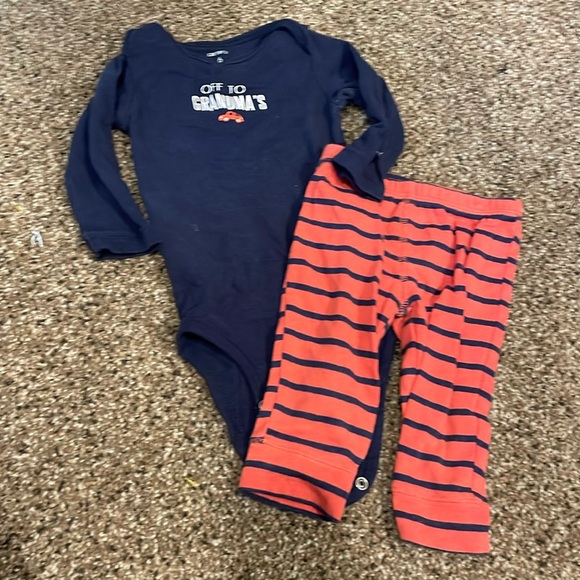 SALEOff to grandmas, long sleeve, onesie, and orange and blue striped sweatpants - Picture 1 of 2